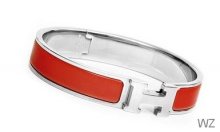 Hermes Red Enamel Clic H Bracelet Narrow Width (12mm) In Silver